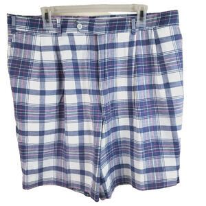 Men’s Shorts Sz38 fit 37 Berle Madras Plaid Flat Front 8" Inseam Vtg GOLF